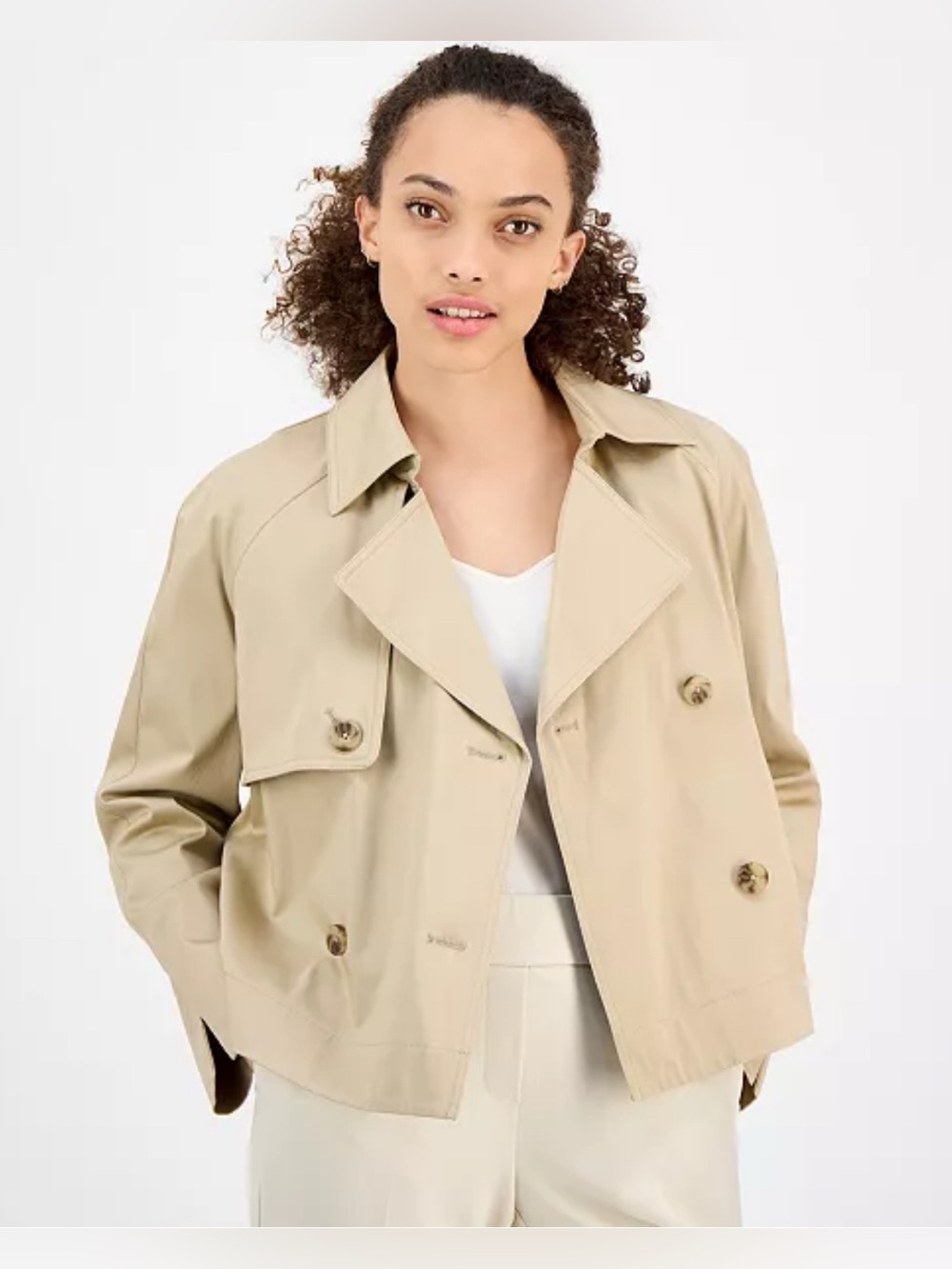 AK Anne Klein
Petite Short Double-Breasted Trench Coat